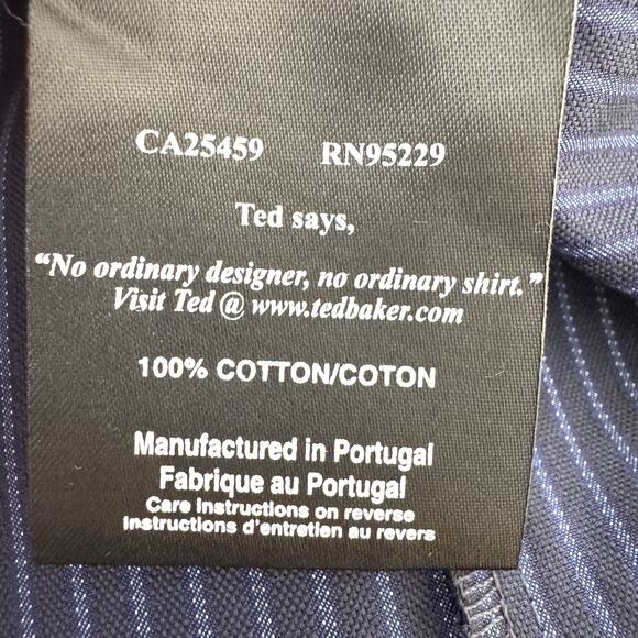 Ted Baker Mens Button Shirt Size XL Regular Fit Stripe Cotton Classic Purple - Picture 7 of 10